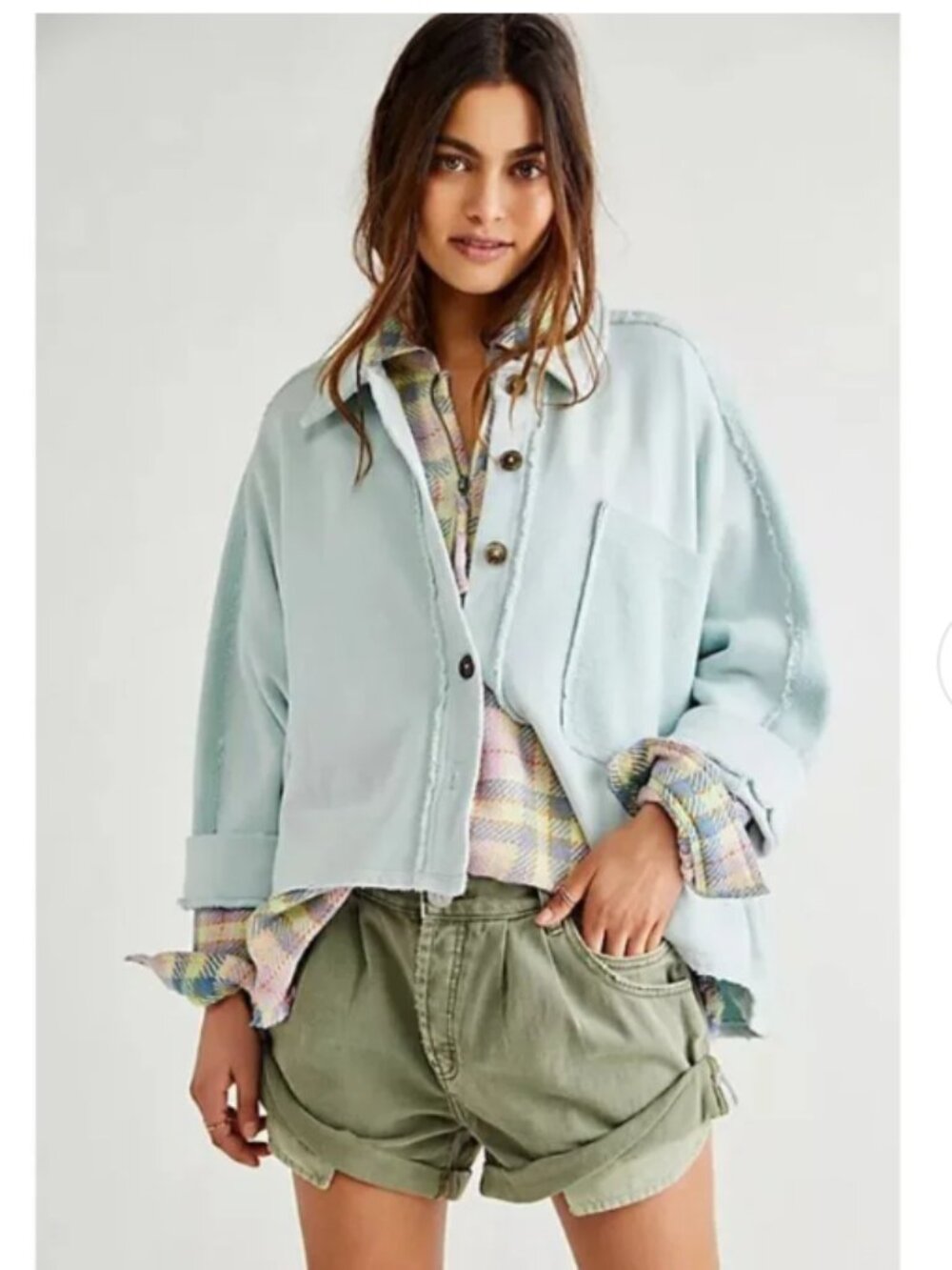 Free People Montauk Shirt Jacket Shacket Blue Size Medium